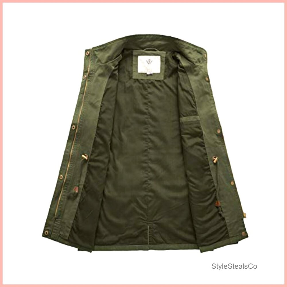 Women's Cotton Military Utility Jacket Slim Fit Anorak Coat Casual - Picture 4 of 7